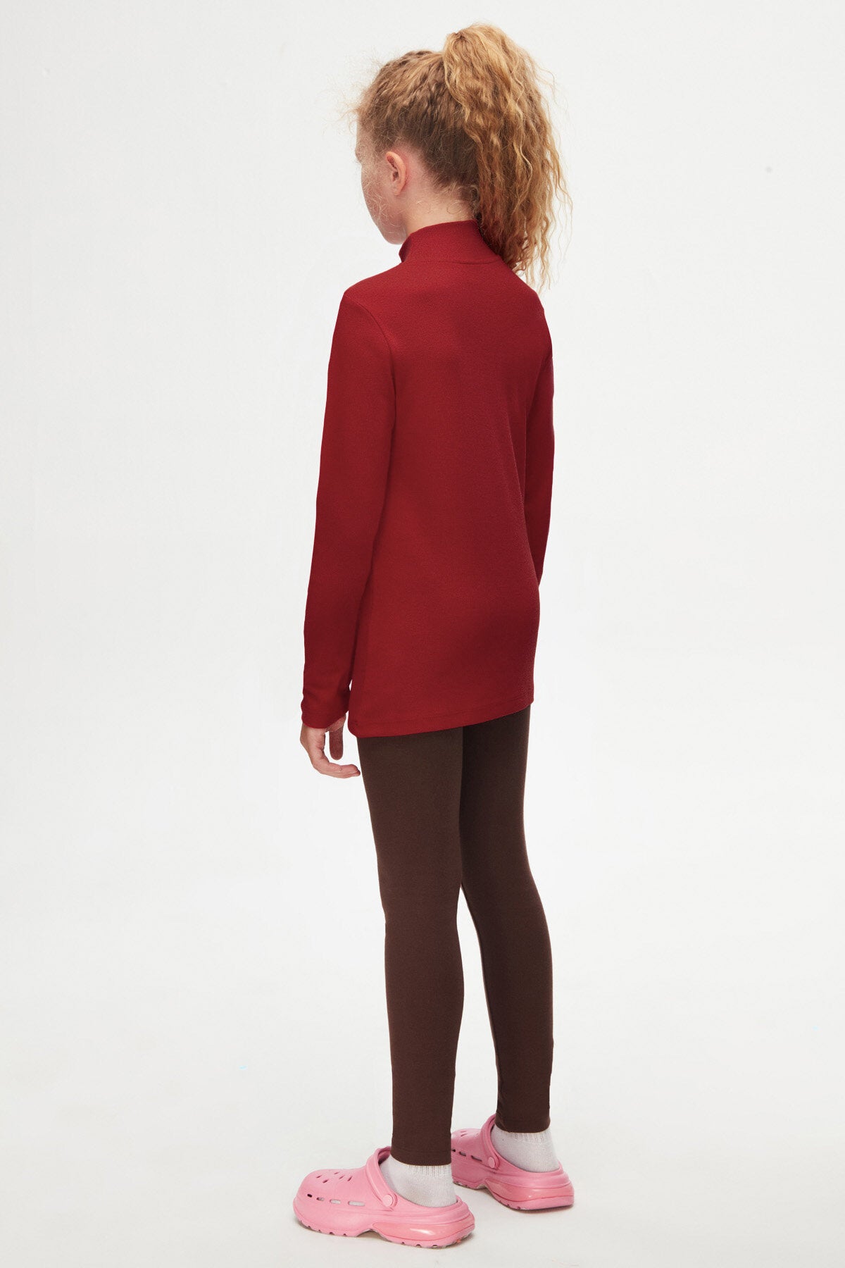 Girls' Basic Winter Mock Neck Long Sleeve T-Shirt (BURGUNDY)