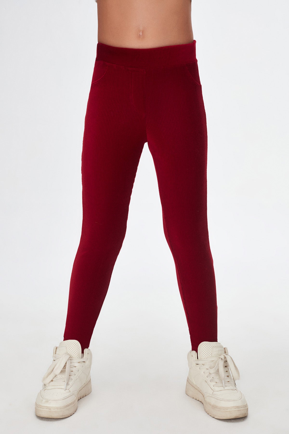Girls' Ribbed Corduroy Leggings with Pockets (BURGUNDY)