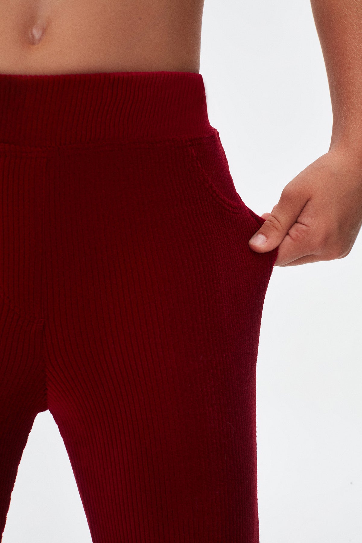 Girls' Ribbed Corduroy Leggings with Pockets (BURGUNDY)