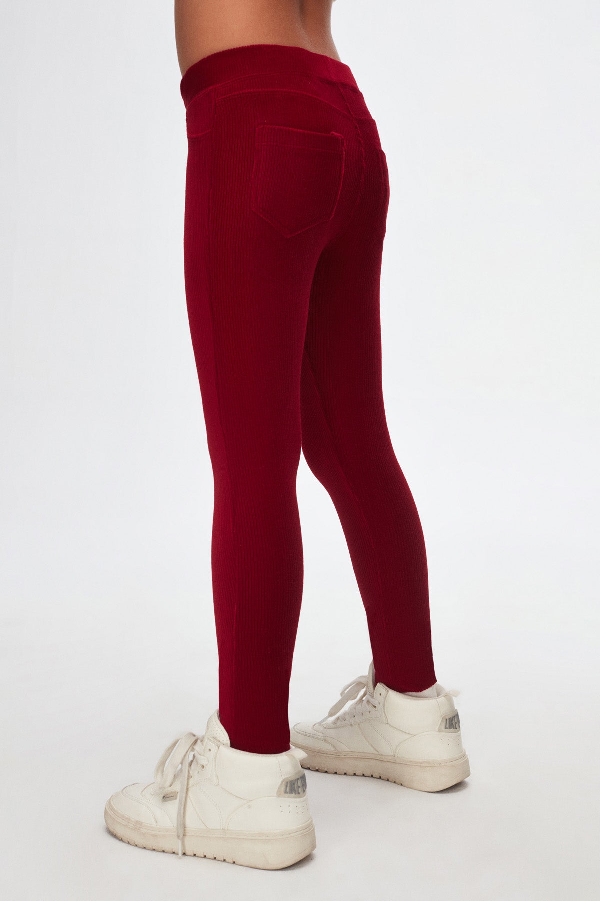 Girls' Ribbed Corduroy Leggings with Pockets (BURGUNDY)
