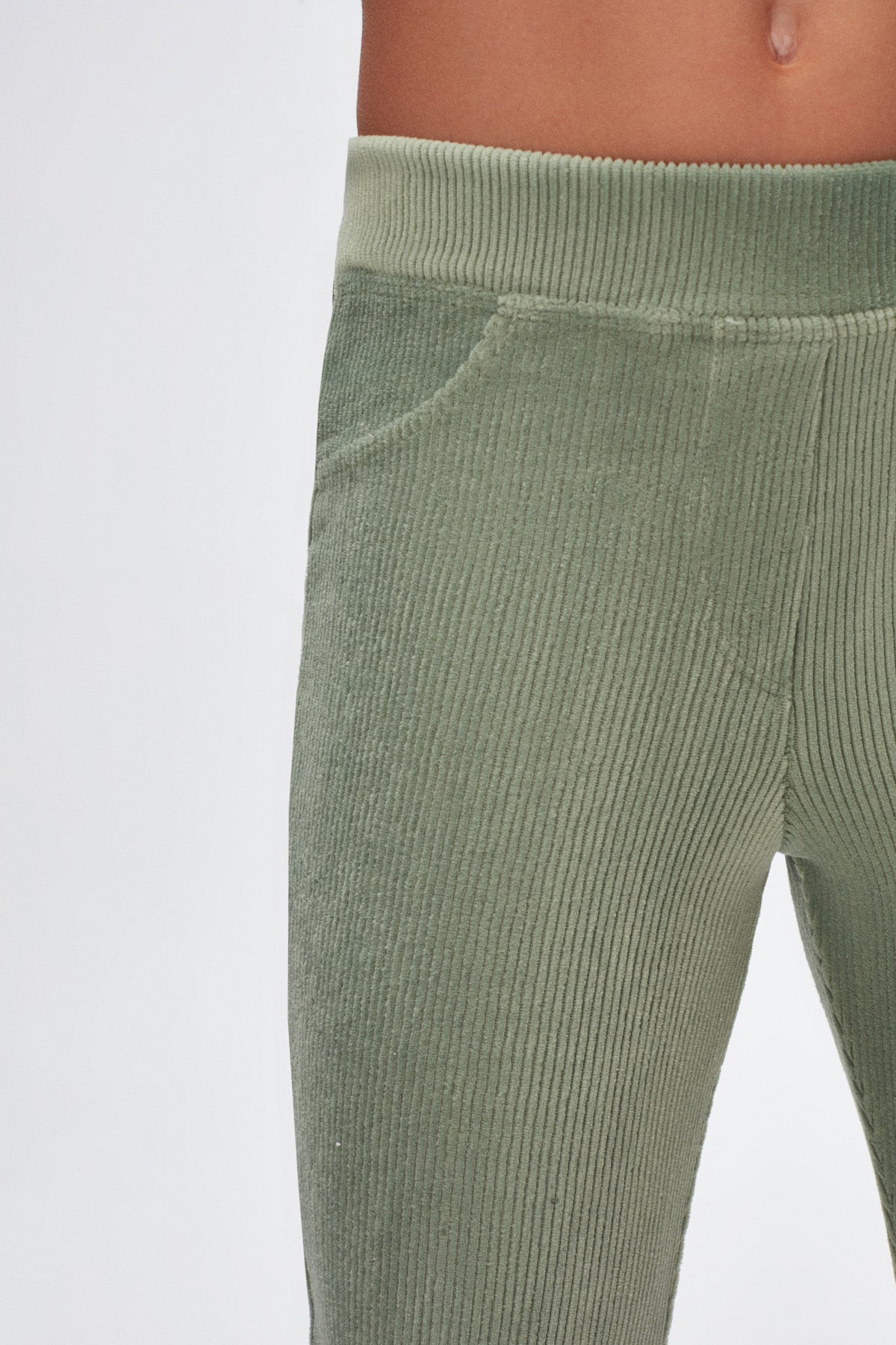 Girls' Ribbed Corduroy Leggings with Pockets (ALMOND GREEN)