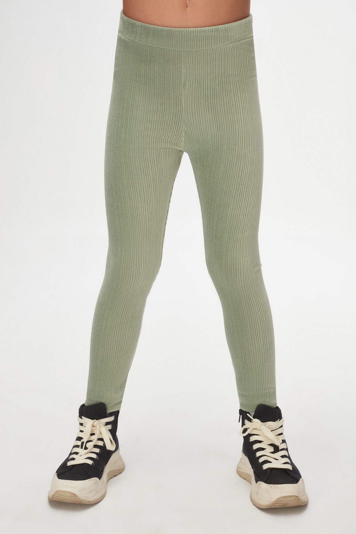 Girls' Ribbed Corduroy Leggings (ALMOND GREEN)
