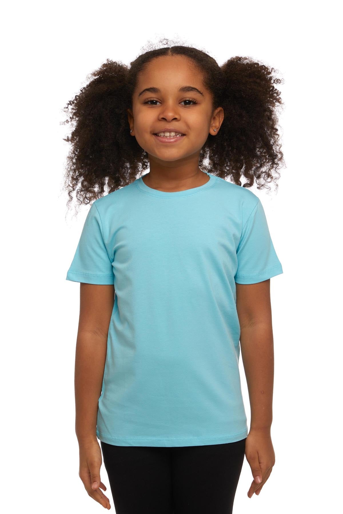 Basic Unisex Kids Crew Neck Short Sleeve T-Shirt (CYAN)