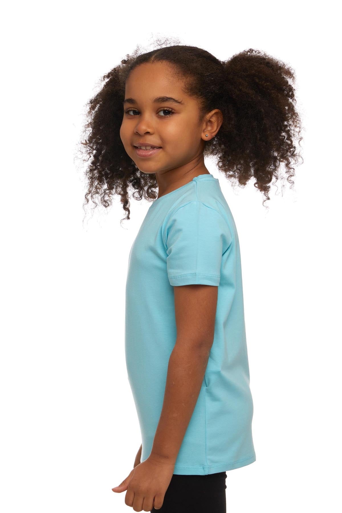 Basic Unisex Kids Crew Neck Short Sleeve T-Shirt (CYAN)