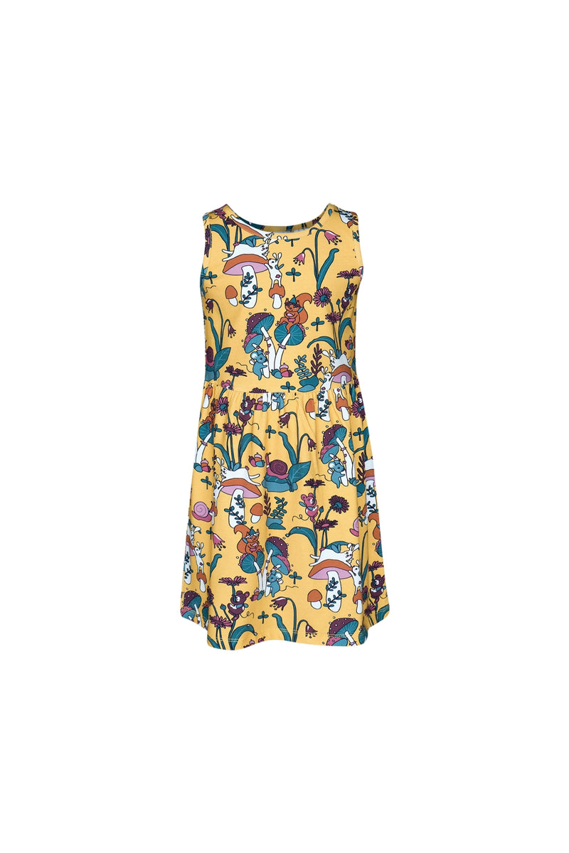Girls Cheerful Mushrooms Patterned Sleeveless Dress