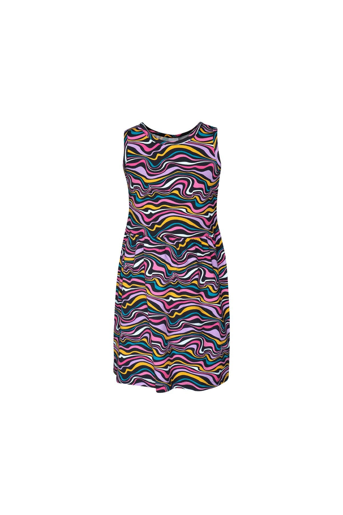 Colorful Waves Girls' Patterned Sleeveless Dress