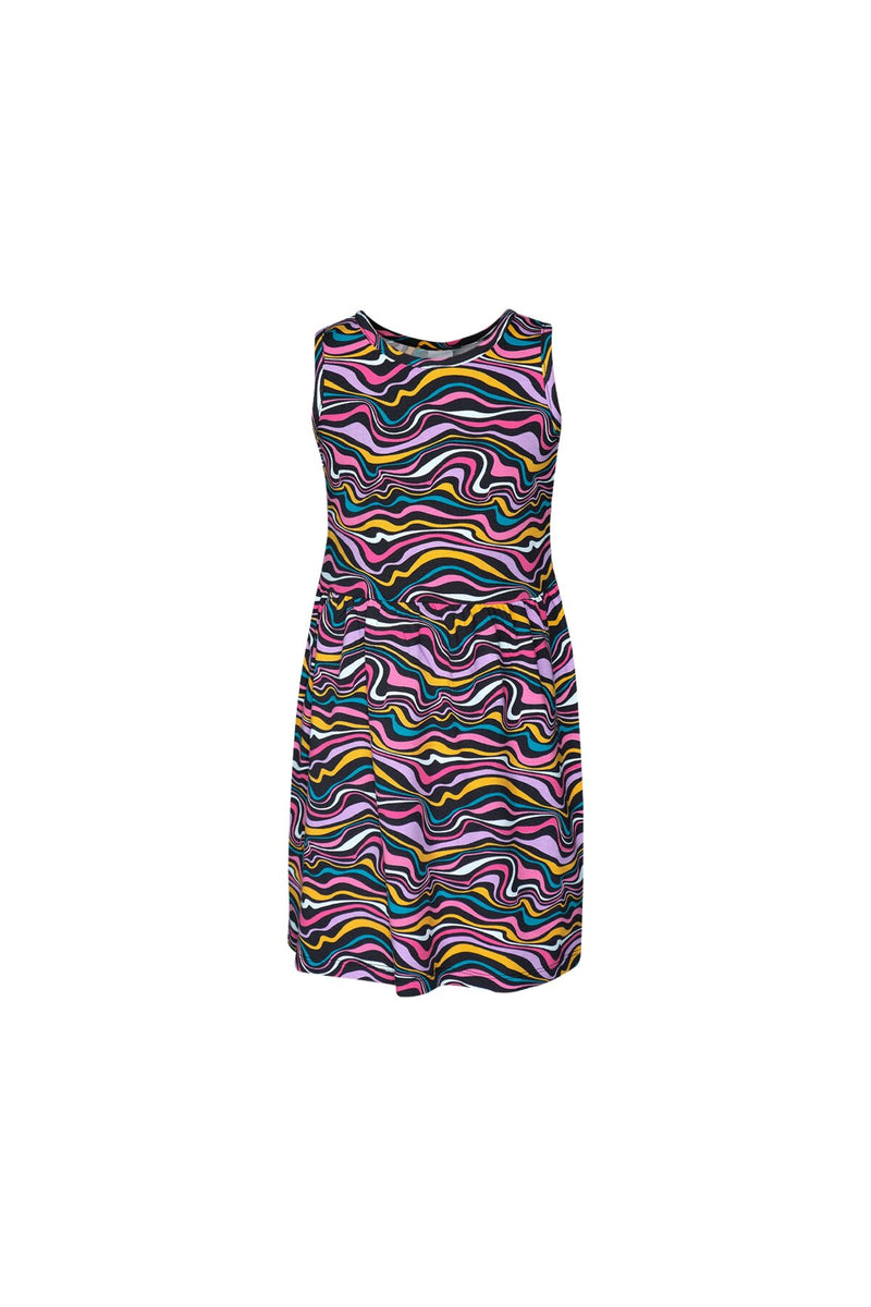 Colorful Waves Girls' Patterned Sleeveless Dress