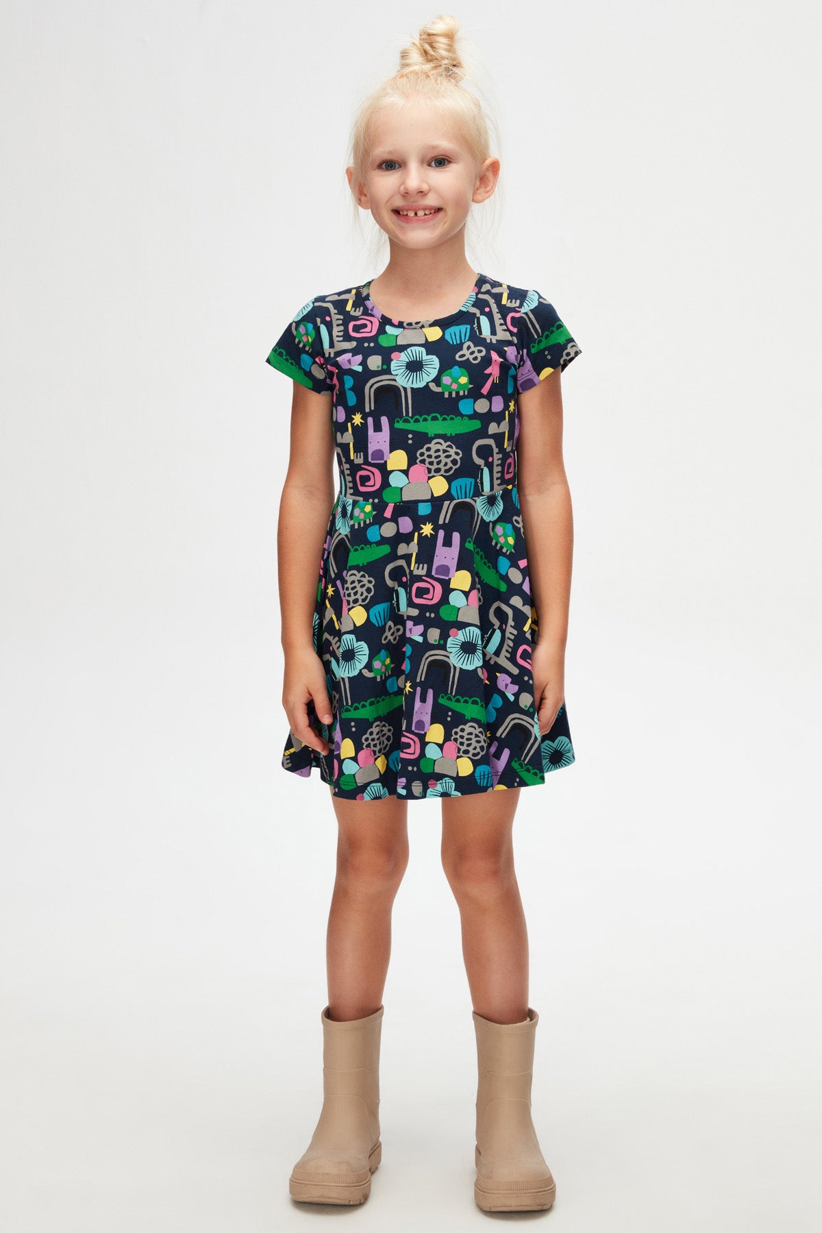 Cutouts Animal Girls' Patterned Short Sleeve Dress