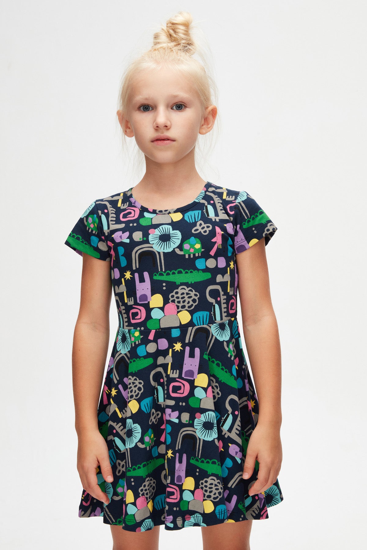 Cutouts Animal Girls' Patterned Short Sleeve Dress