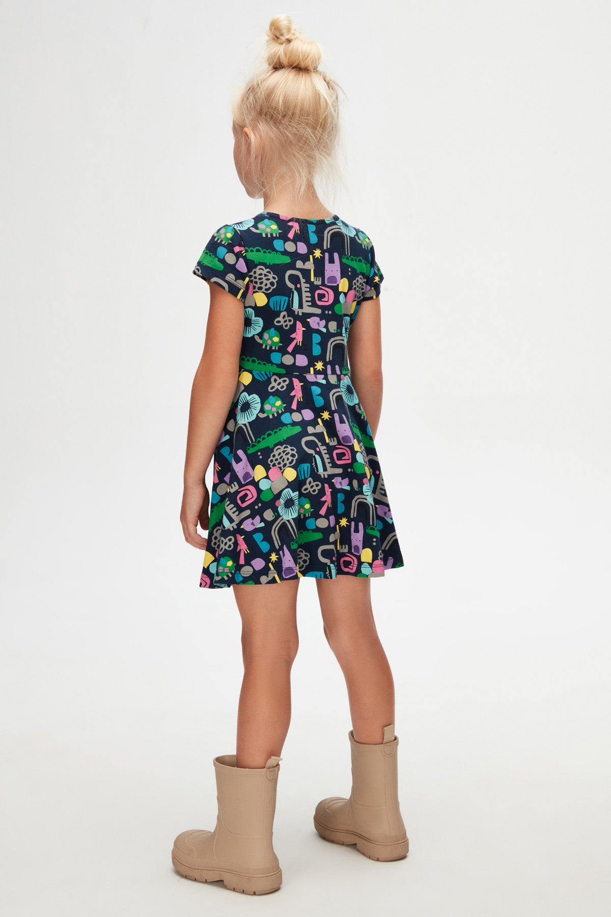 Cutouts Animal Girls' Patterned Short Sleeve Dress_sizechart
