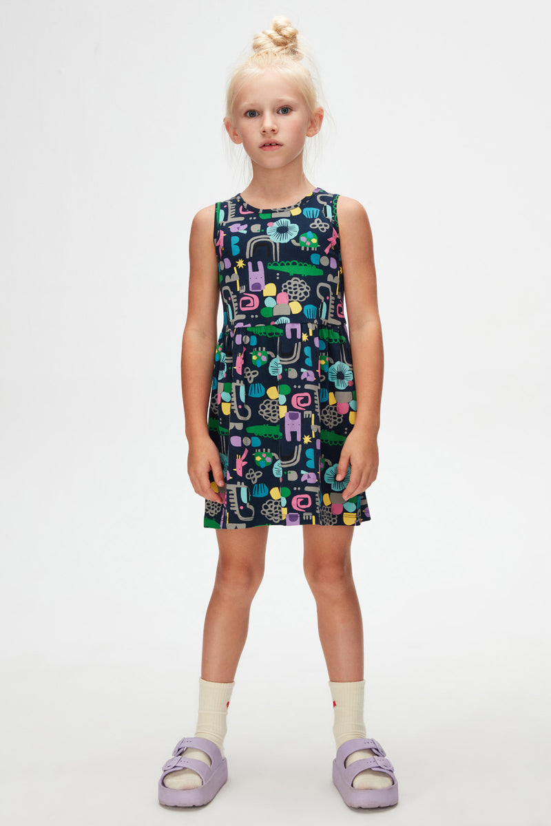 Girls' Cutouts Animal Patterned Sleeveless Dress