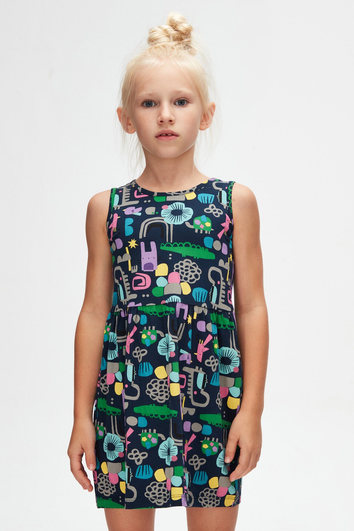 Girls' Cutouts Animal Patterned Sleeveless Dress
