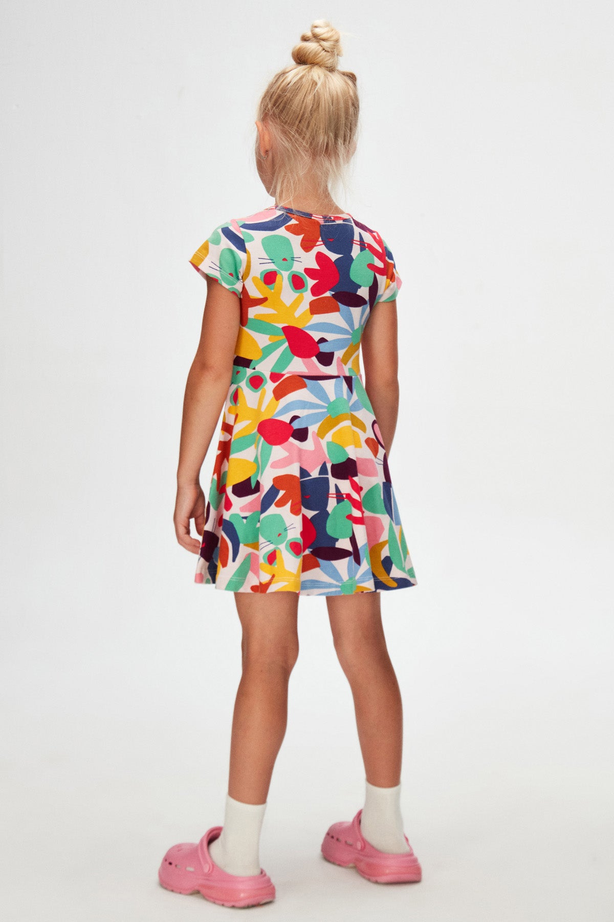 Girls Cutouts Foliage Patterned Short Sleeve Dress