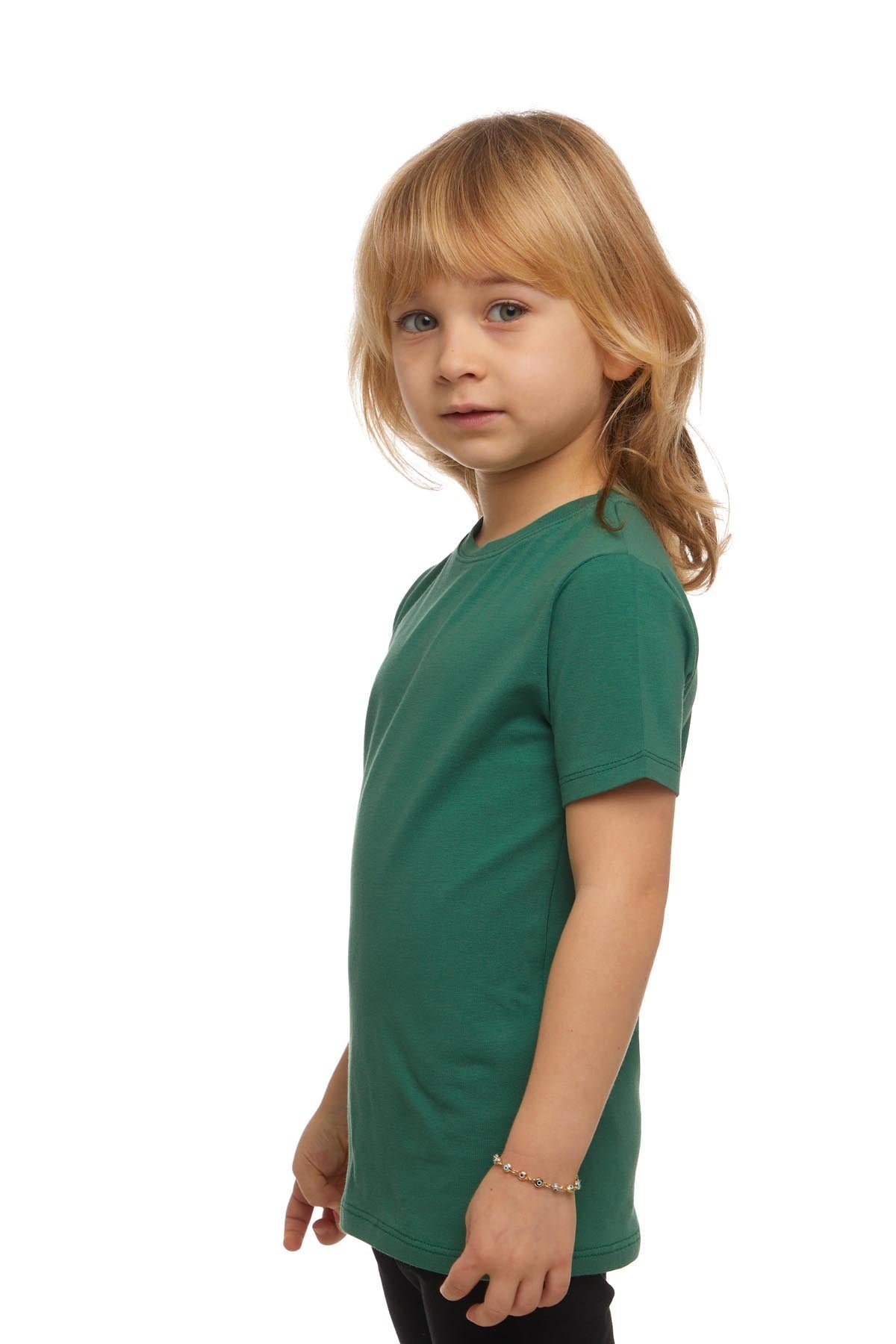 Basic Unisex Kids Crew Neck Short Sleeve T-Shirt (PINE KHAKI)
