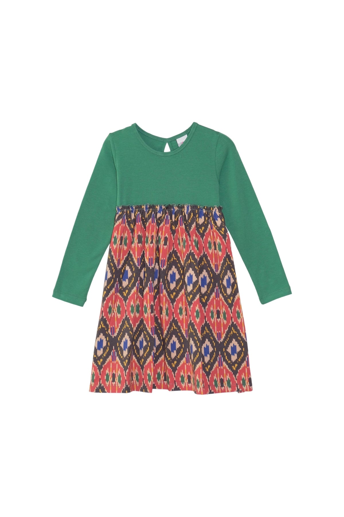 Girls Kilim Pattern Long Sleeve Dress (PINE KHAKI)