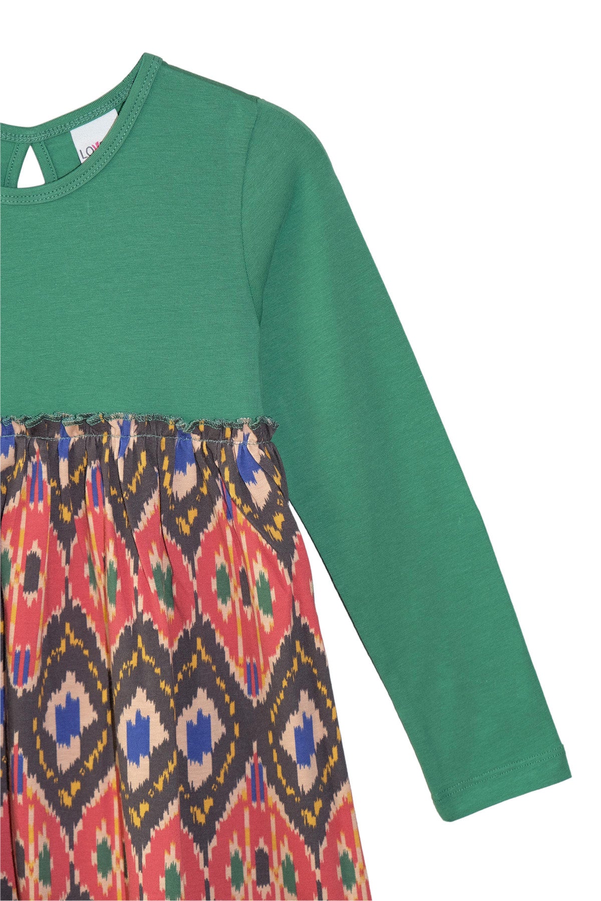 Girls Kilim Pattern Long Sleeve Dress (PINE KHAKI)