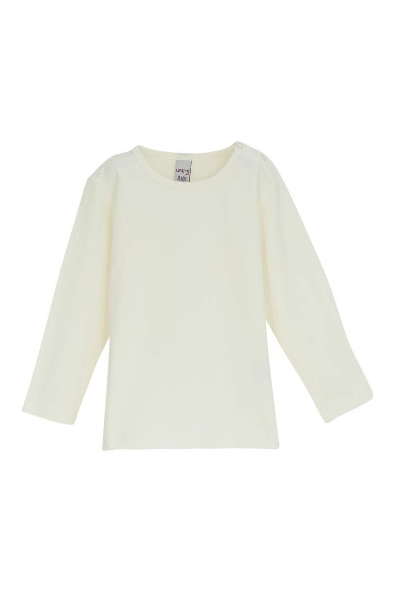 Basic Long Sleeve Snap-Button Baby T-Shirt (GARDENIA ECRU)