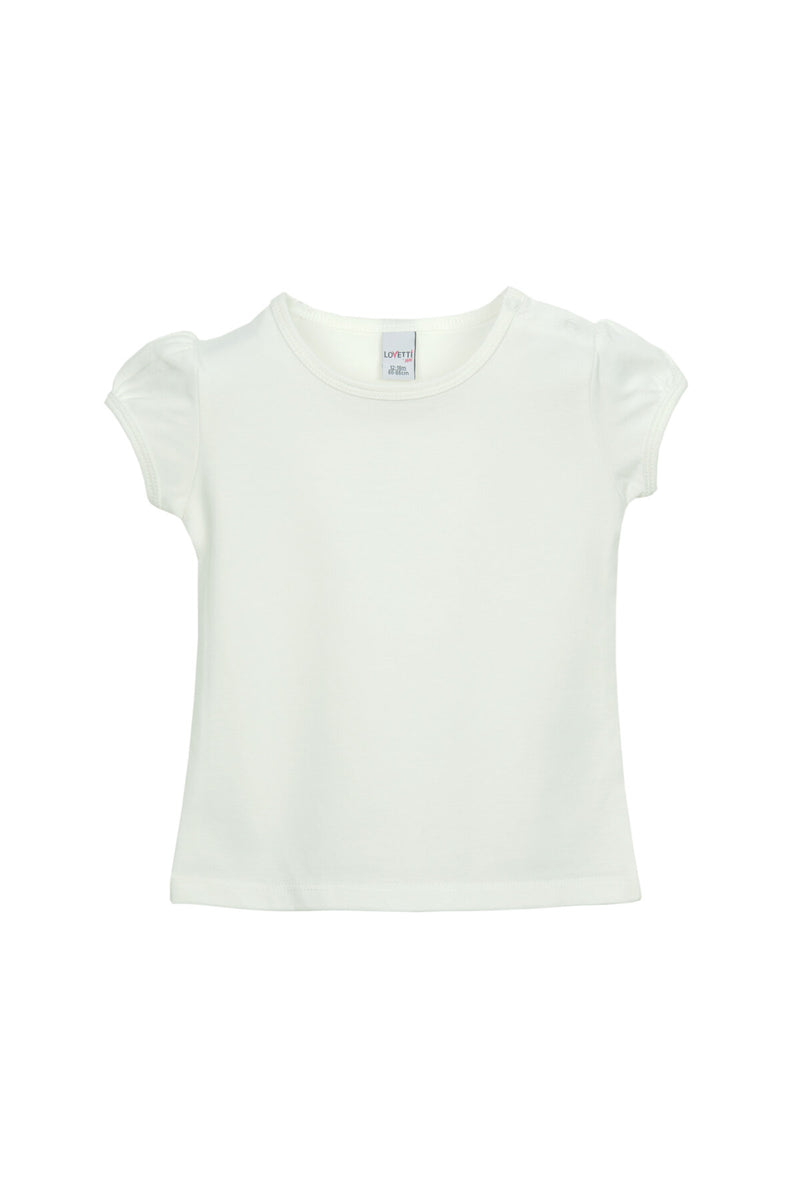 Baby Girl Basic Puff Sleeve Snap-Button T-Shirt (GARDENIA ECRU)