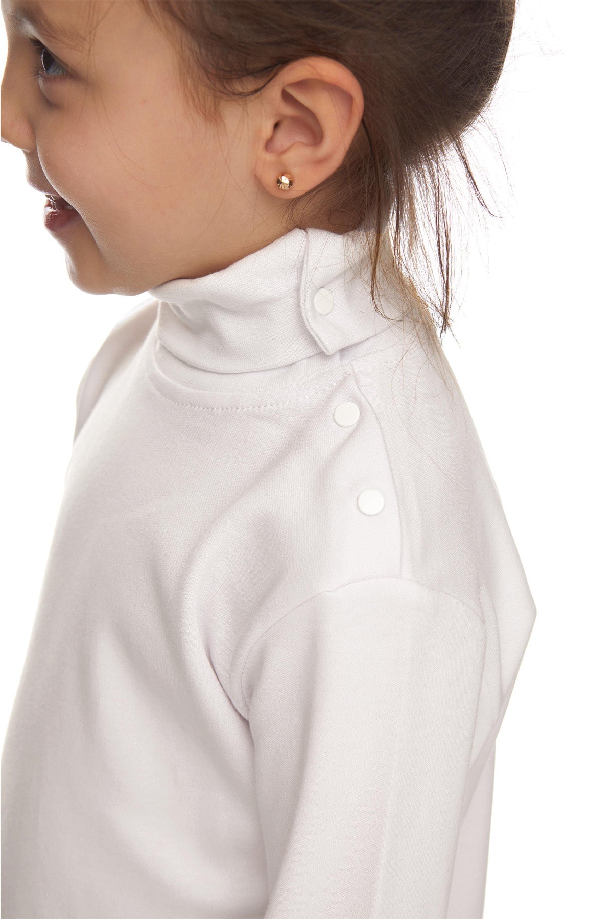 Girls' Basic Snap-Button Full Turtleneck Fleeced Winter Long Sleeve T-Shirt (GARDENIA ECRU)