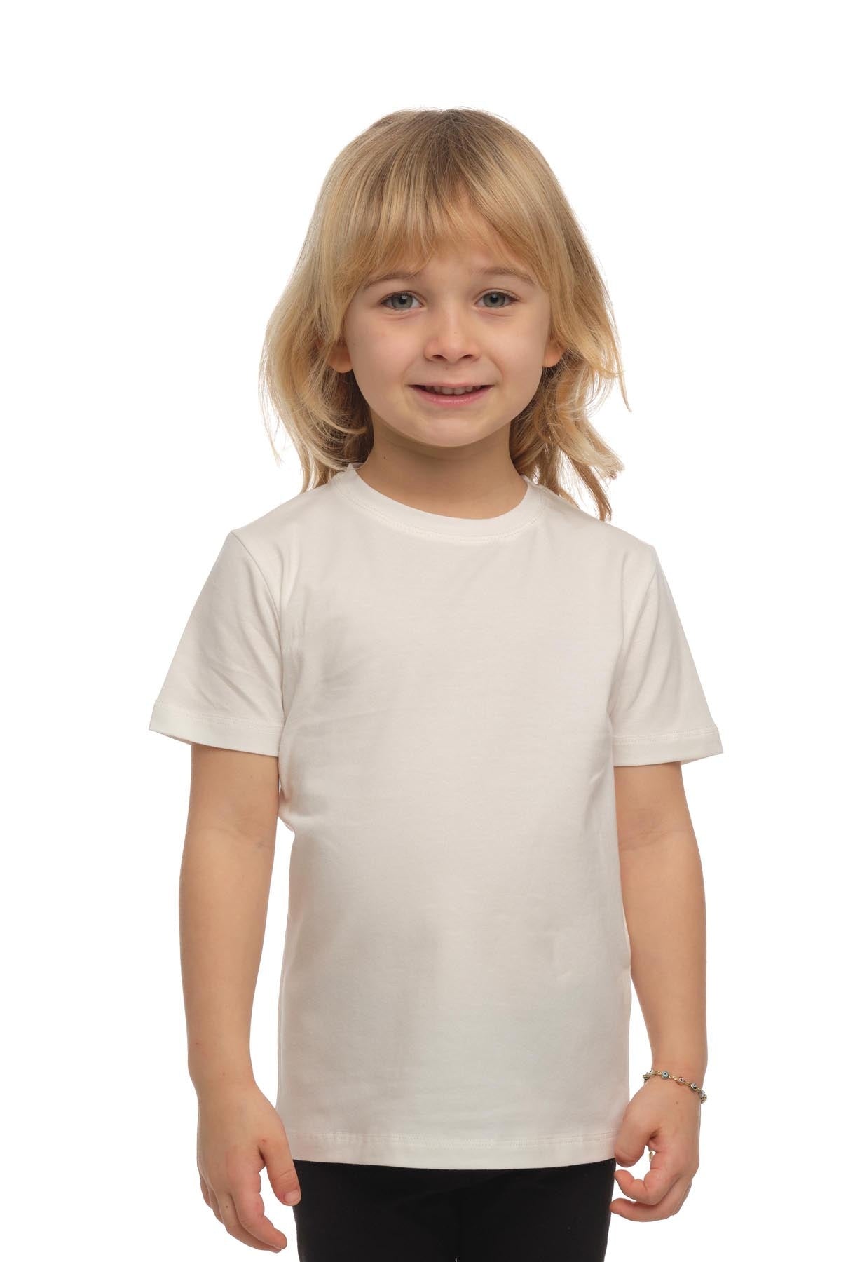 Basic Unisex Kids Crew Neck Short Sleeve T-Shirt (GARDENIA ECRU)