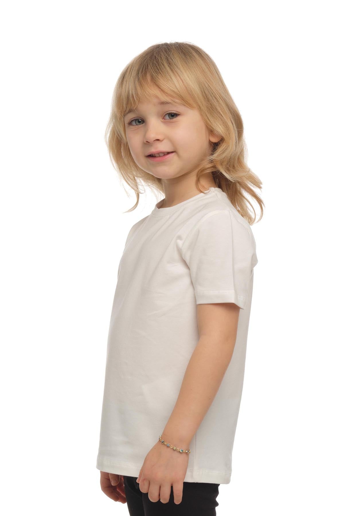Basic Unisex Kids Crew Neck Short Sleeve T-Shirt (GARDENIA ECRU)