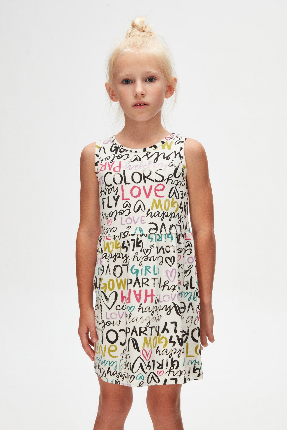 Girls' Glasgow Pattern Sleeveless Dress (GARDENIA ECRU)