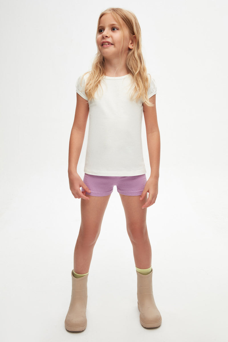 Girls' Puff Sleeve Basic T-Shirt (GARDENIA ECRU)