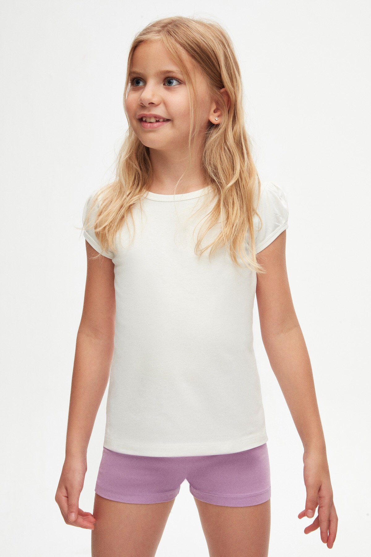 Girls' Puff Sleeve Basic T-Shirt (GARDENIA ECRU)