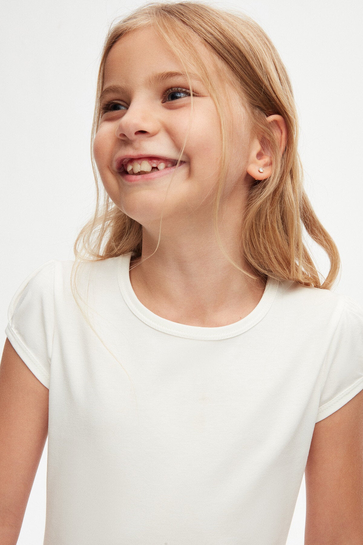 Girls' Puff Sleeve Basic T-Shirt (GARDENIA ECRU)