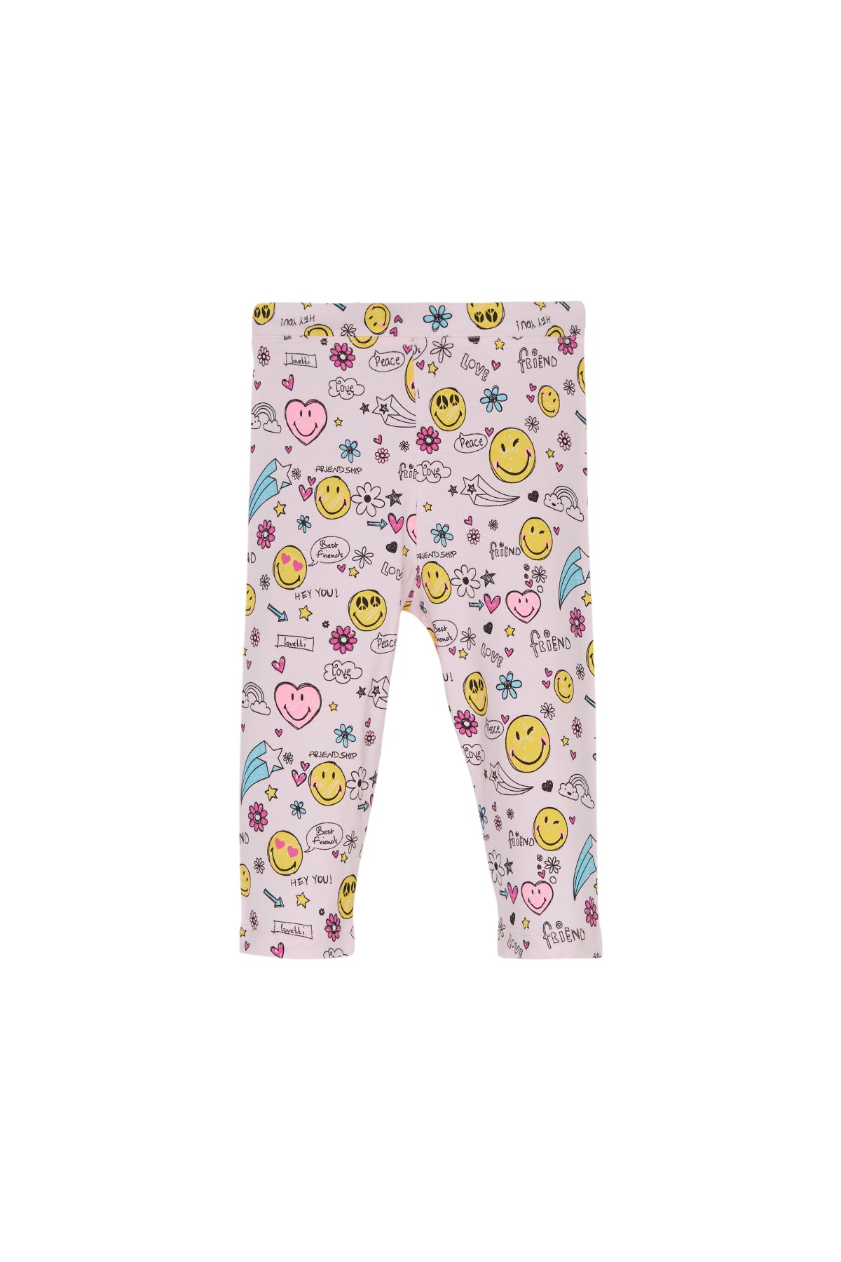 Girls Friendly Smile Patterned Below-Knee Capri Leggings