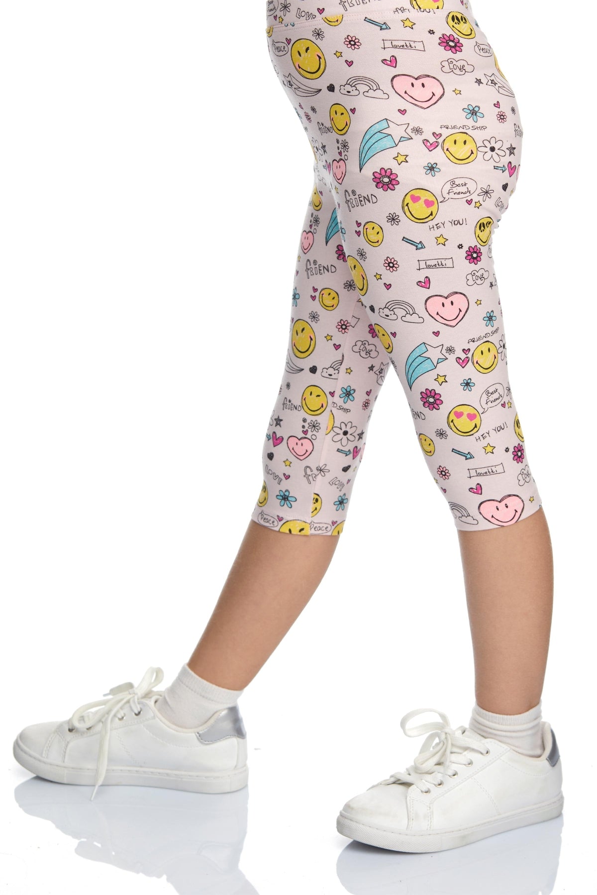 Girls Friendly Smile Patterned Below-Knee Capri Leggings_sizechart