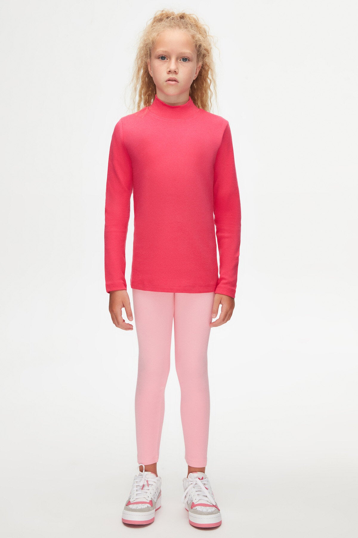 Girls' Basic Winter Mock Neck Long Sleeve T-Shirt (FUCHSIA ROSE)