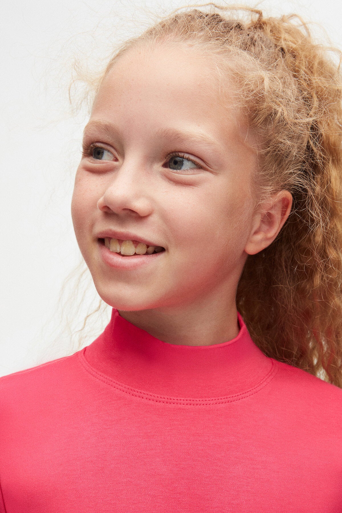Girls' Basic Winter Mock Neck Long Sleeve T-Shirt (FUCHSIA ROSE)