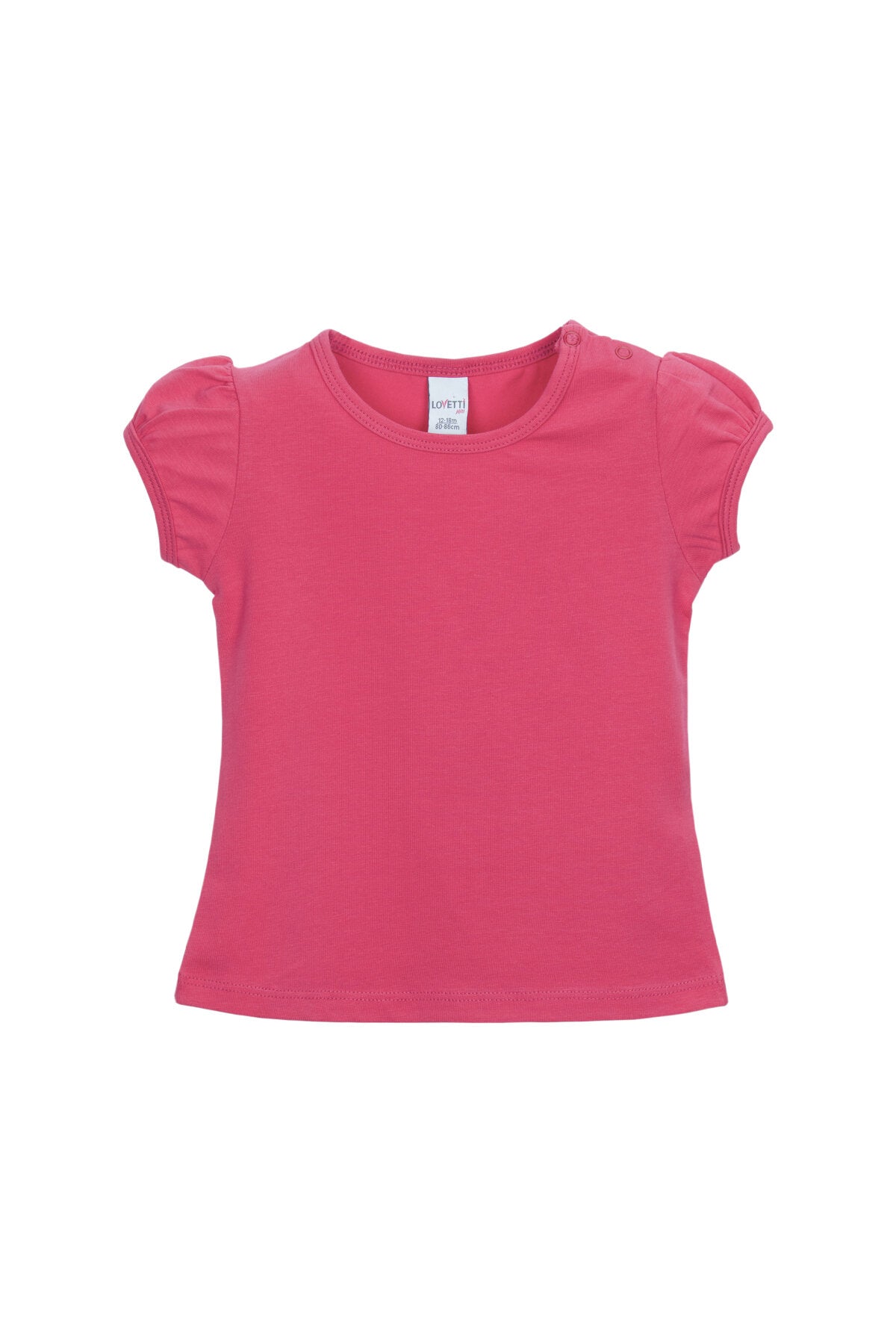 Baby Girl Basic Puff Sleeve Snap-Button T-Shirt (FUCHSIA ROSE)