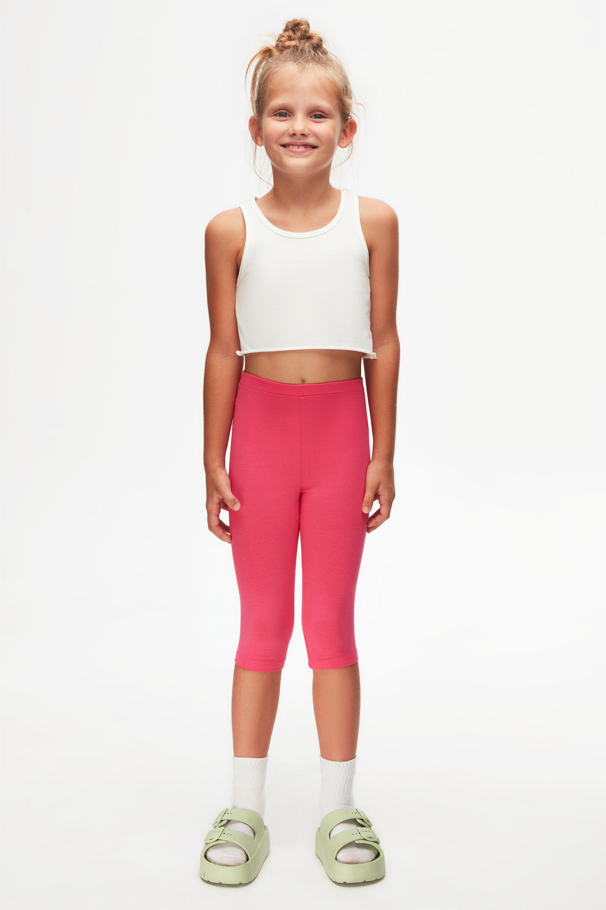Girls' Basic Below-the-Knee Capri Leggings (FUCHSIA ROSE)