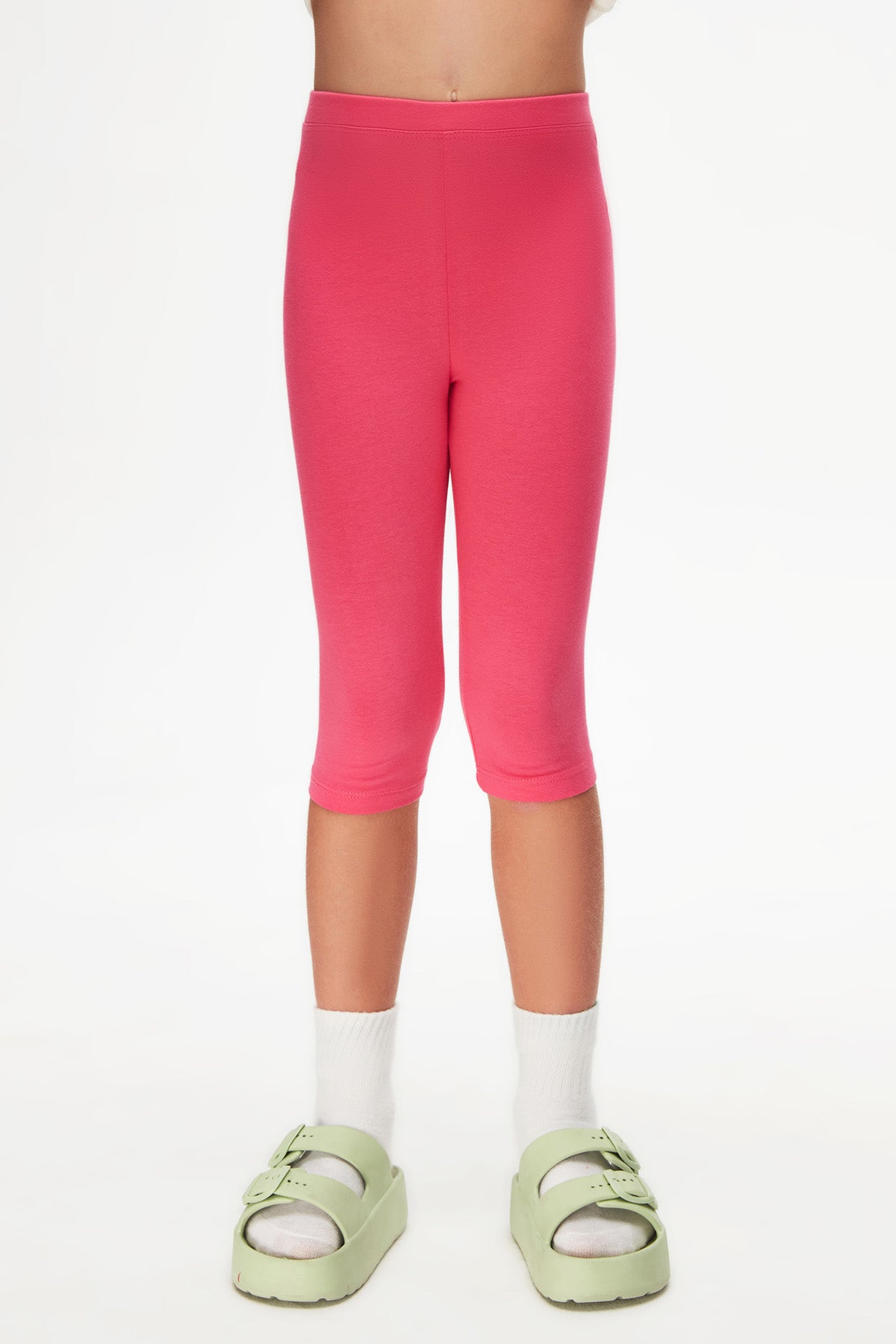 Girls' Basic Below-the-Knee Capri Leggings (FUCHSIA ROSE)