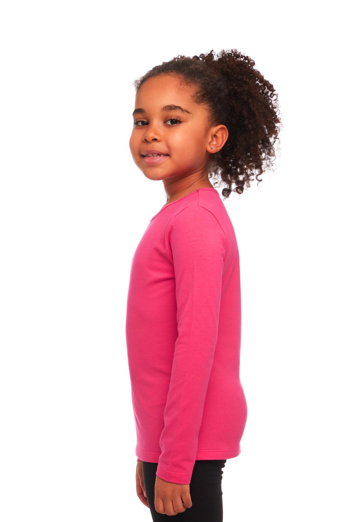 Girls' Basic Seasonal Stretch Long Sleeve T-Shirt (FUCHSIA ROSE)