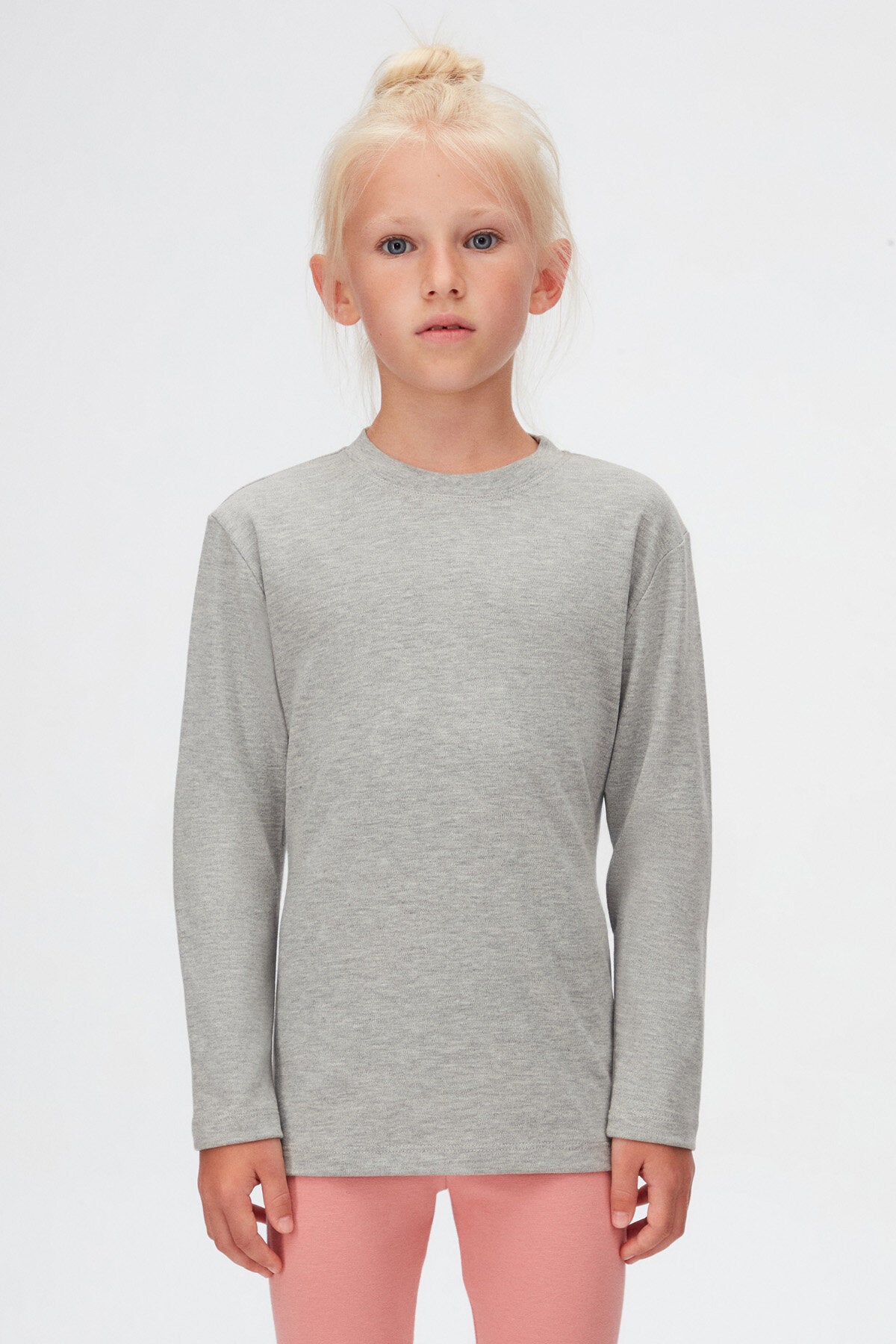Basic Unisex Kids Winter Crew Neck Long Sleeve T-Shirt (COOL GRAY)