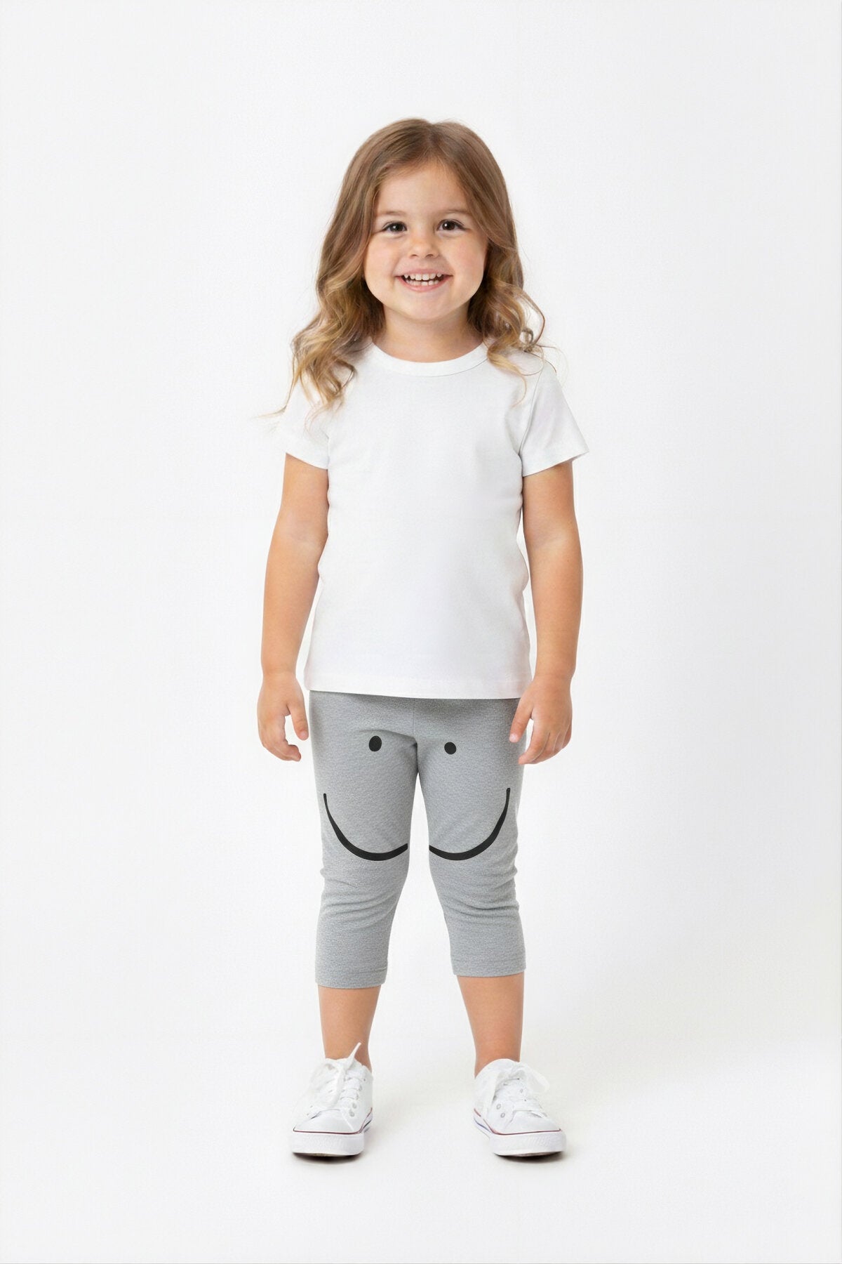 Baby Smiley Face Knee Print Capri Pants (COOL GRAY)