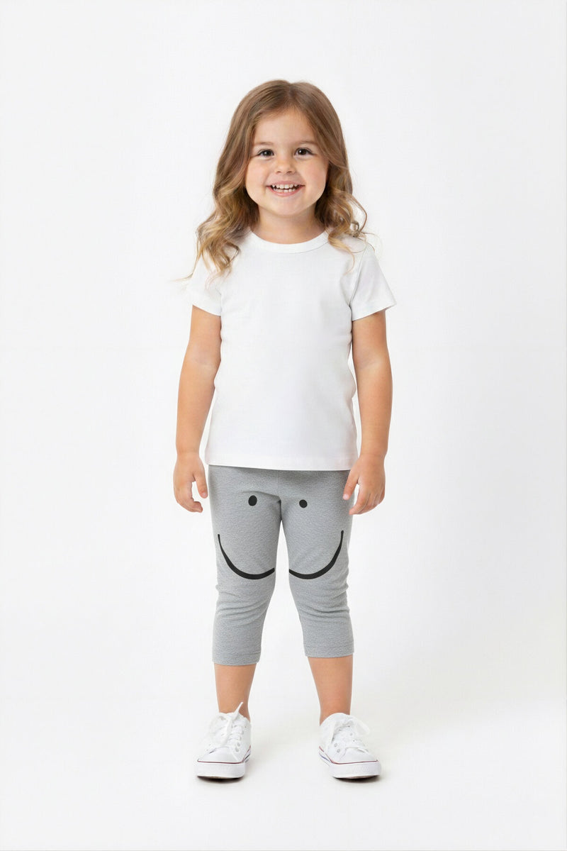 Baby Smiley Face Knee Print Capri Pants (COOL GRAY)