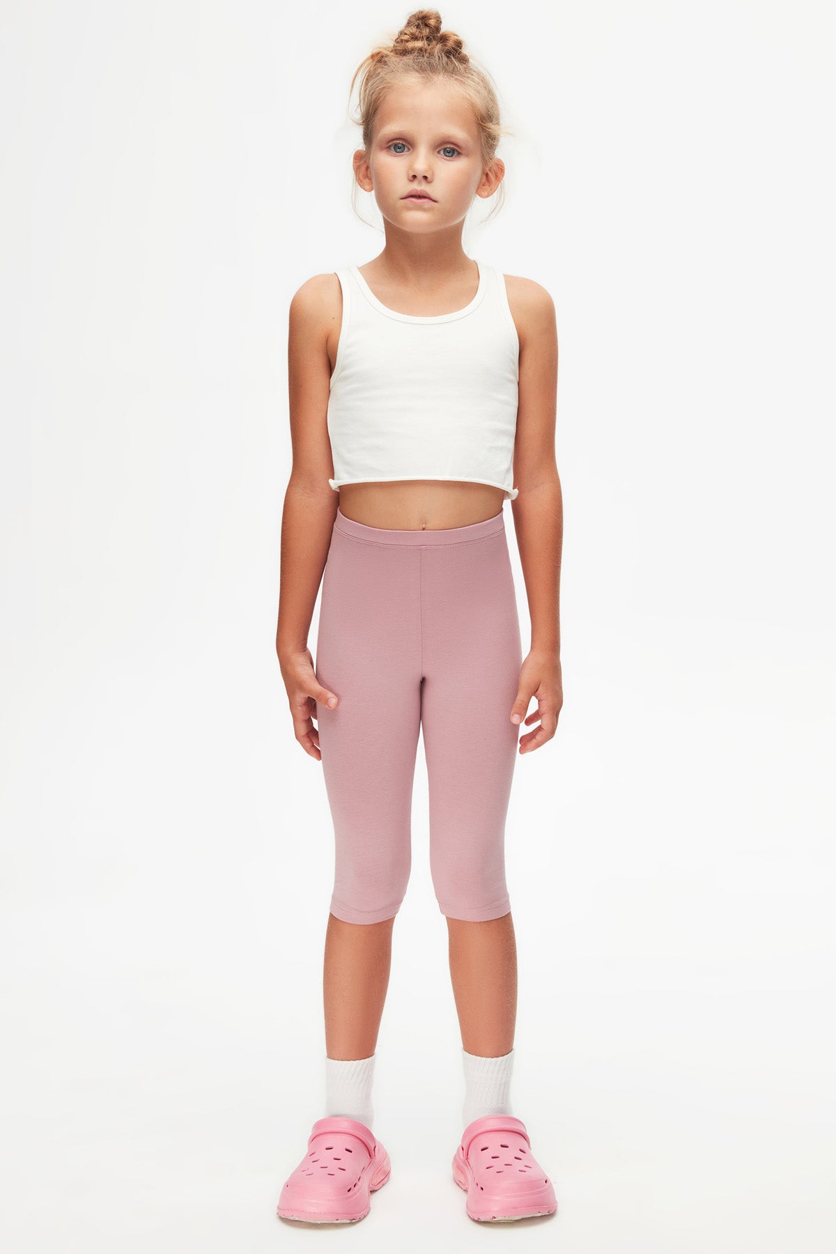 Girls' Basic Below-the-Knee Capri Leggings (DUSTY ROSE)