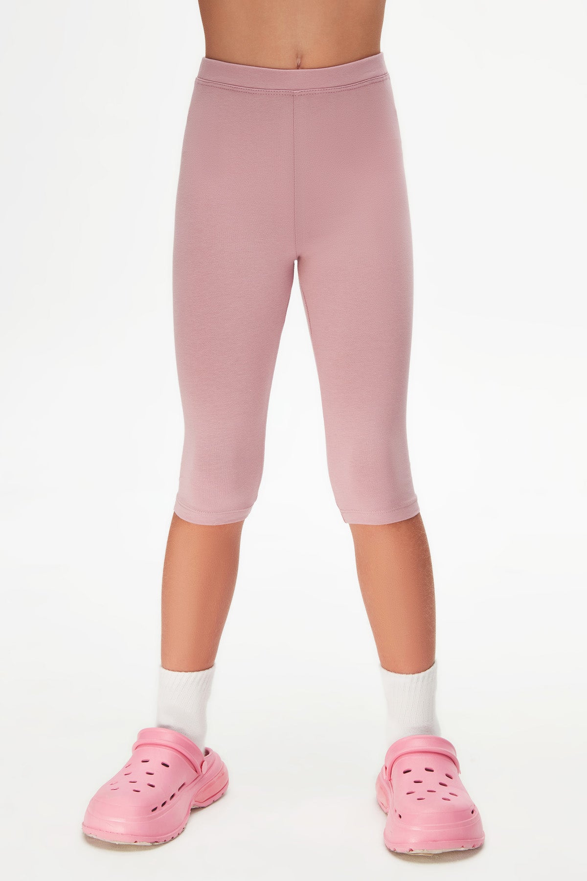 Girls' Basic Below-the-Knee Capri Leggings (DUSTY ROSE)
