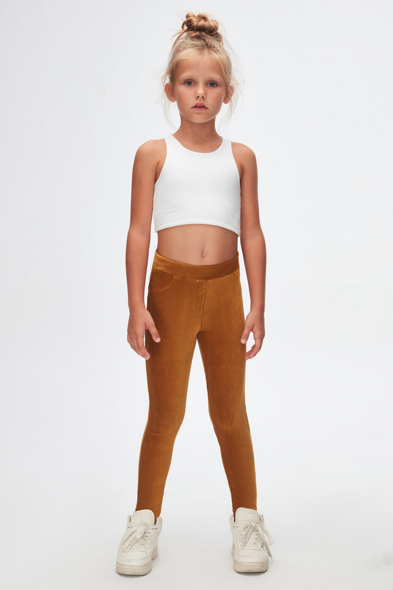 Girls' Ribbed Corduroy Leggings with Pockets (HONEY MUSTARD)