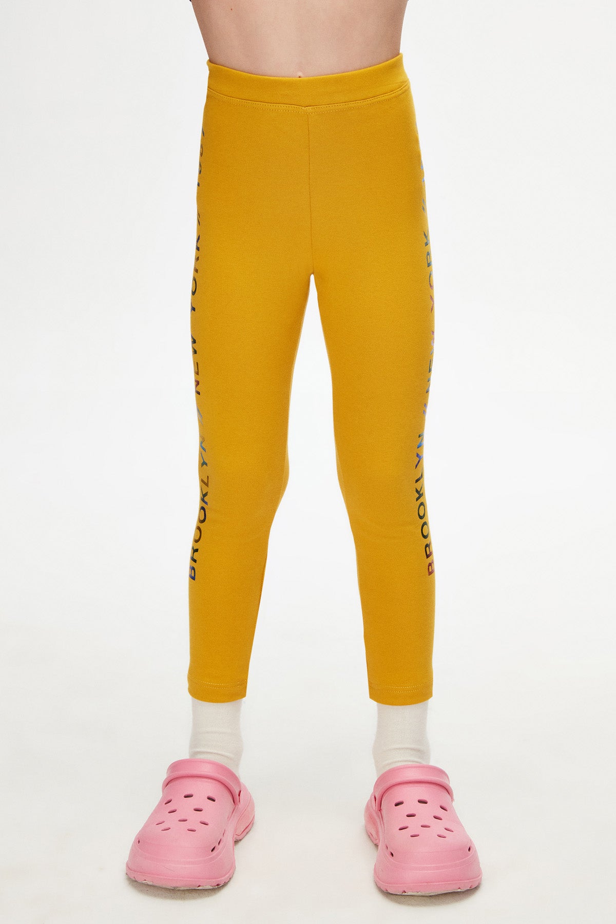 Girls' New York Printed Fleece-Lined Winter Leggings (HONEY MUSTARD)