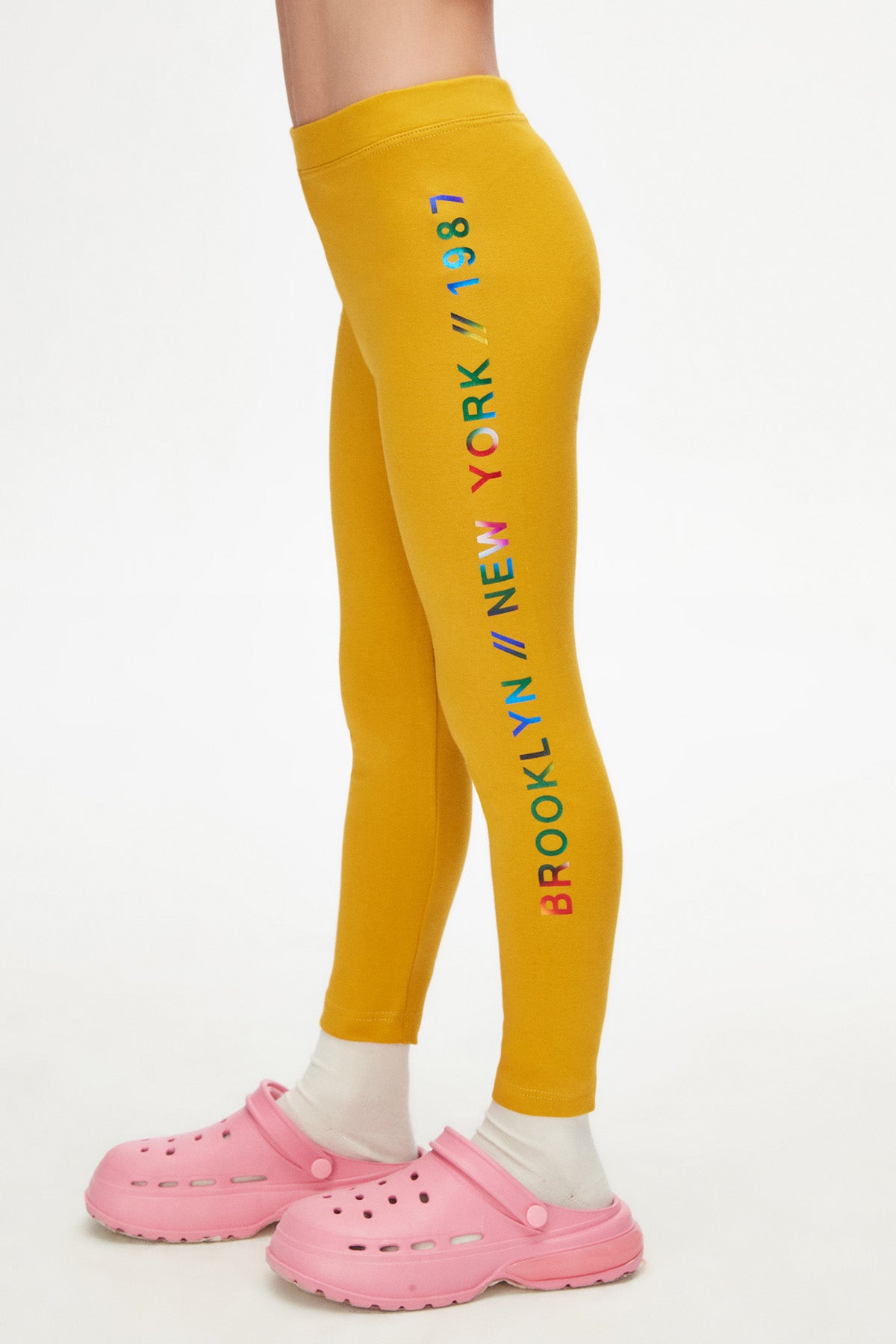 Girls' New York Printed Fleece-Lined Winter Leggings (HONEY MUSTARD)