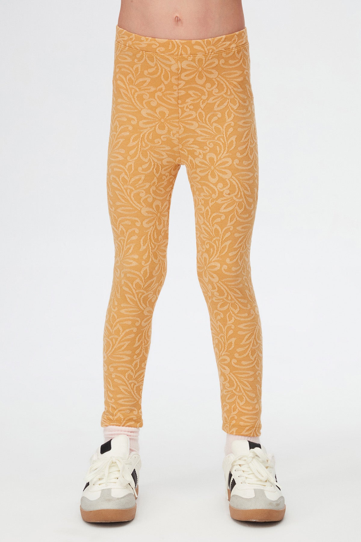Girls' Leaf Pattern Jacquard Full-Length Leggings