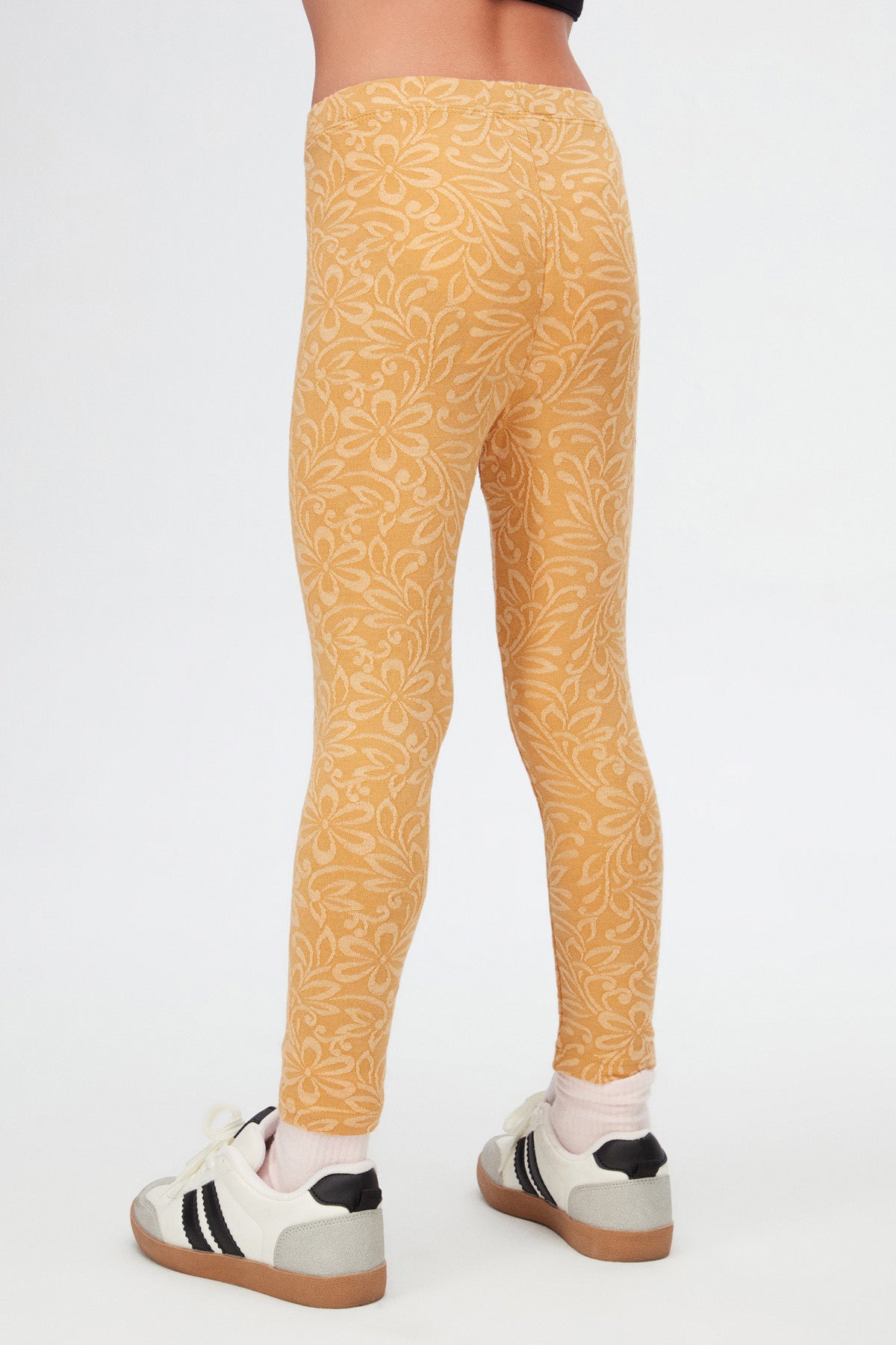 Girls' Leaf Pattern Jacquard Full-Length Leggings_sizechart