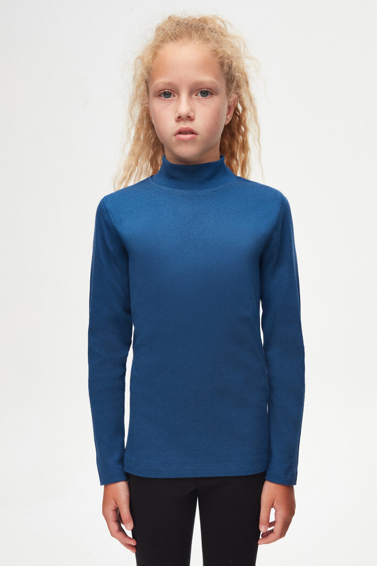 Girls' Basic Winter Mock Neck Long Sleeve T-Shirt (INDIGO)