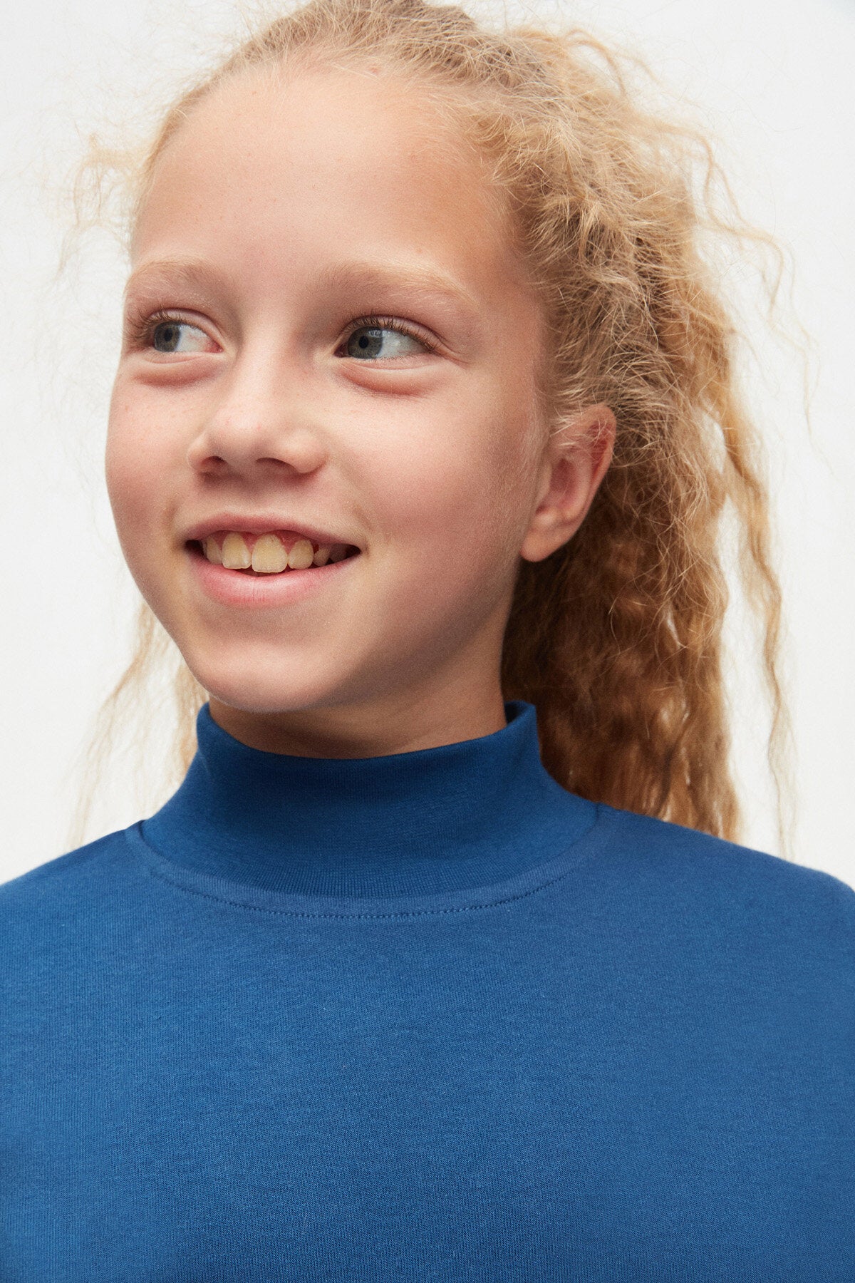 Girls' Basic Winter Mock Neck Long Sleeve T-Shirt (INDIGO)