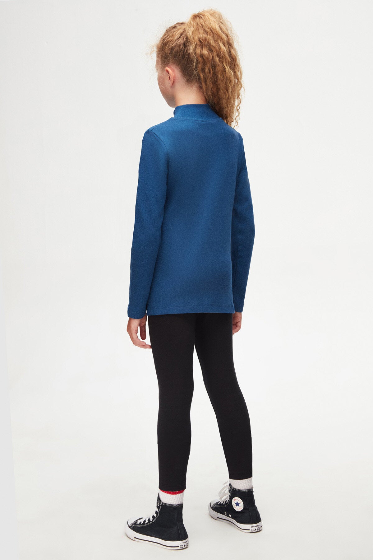 Girls' Basic Winter Mock Neck Long Sleeve T-Shirt (INDIGO)